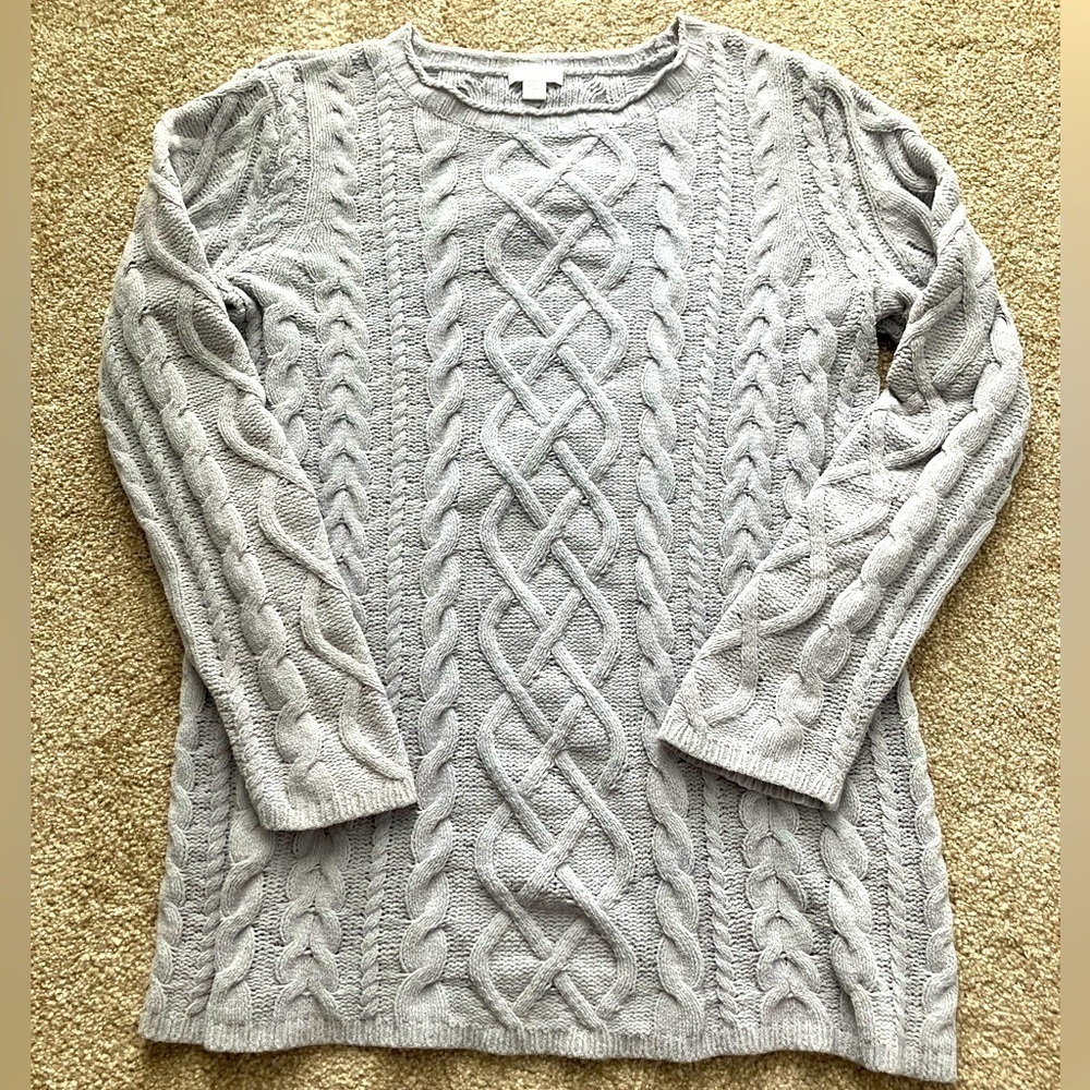 J. Jill Gray Fuzzy Crew Neck Cable Knit Loose-fitting Cozy Sweater‎ Size XS